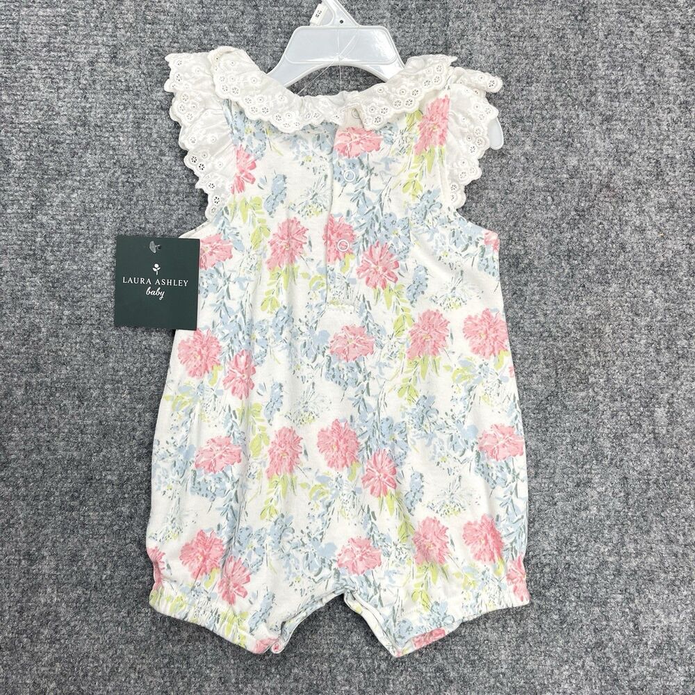 Laura Ashley Baby One Piece Romper 12 Months Eyelet Trim Cotton NEW W Tags - Picture 2 of 8